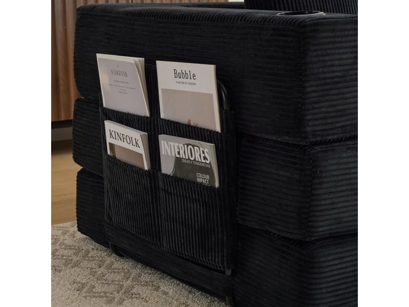Canapé convertible 2 places en velours côtelé noir, pliable, avec porte-gobelet et poche latérale, pour salon - Conforama D