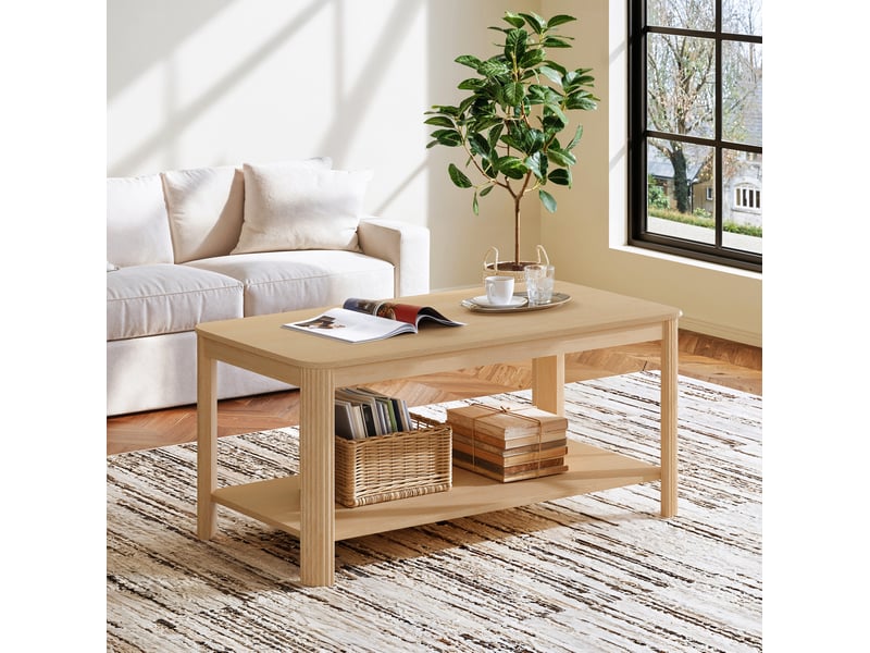  Table basse 100x50x45 cm double niveau panneau de particules naturel  - Conforama B