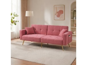 Canapé droit convertible <strong>MODENVIE</strong> <strong></strong> 2 places Tissu bouclette rose