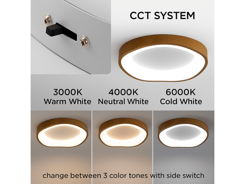 Plafonnier led de plafond en métal effet bois style nordique moderne “arina” – 36w, lumière sélectionnable 3000k4000k6000k, ø40 cm CL020-WD-36W - Conforama B