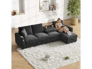 Canapé d'angle réversible fixe <strong>MERAX</strong> <strong>canapé d'angle gris</strong> 4 places Tissu gris avec coffre de rangement