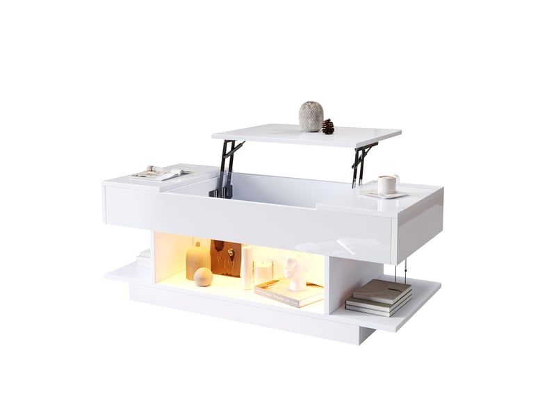  Table basse relevable rectangulaire blanc - 45x98 cm led panneau de particules table basse blanc - Conforama A