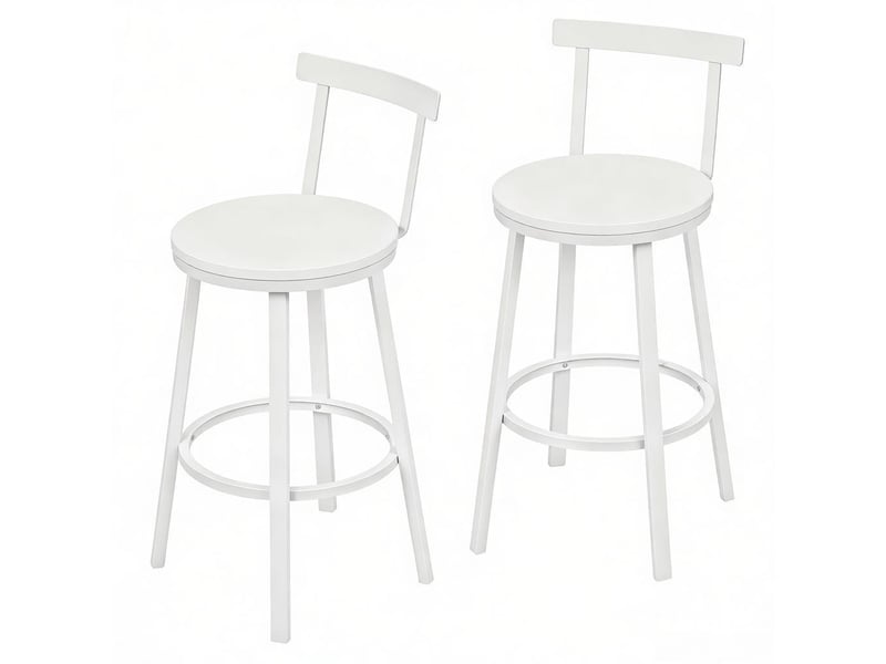  Lot de 2 tabourets de bar avec dossier courbé - lpospi - repose-pieds, assise ronde, métal et mdf - blanc  - Conforama A