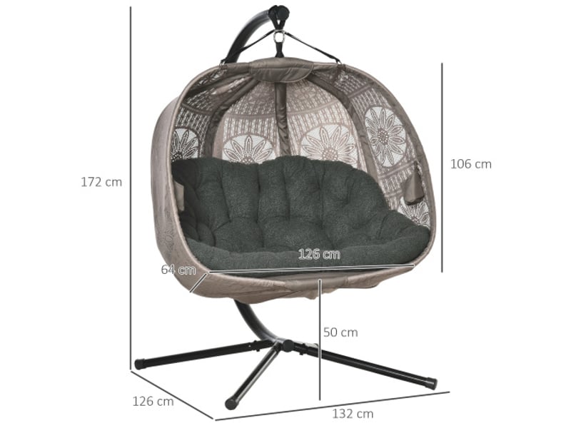  Fauteuil suspendu 2 places en acier, pliable, avec coussins, tissu tricoté fleuri, avec support  - Conforama C