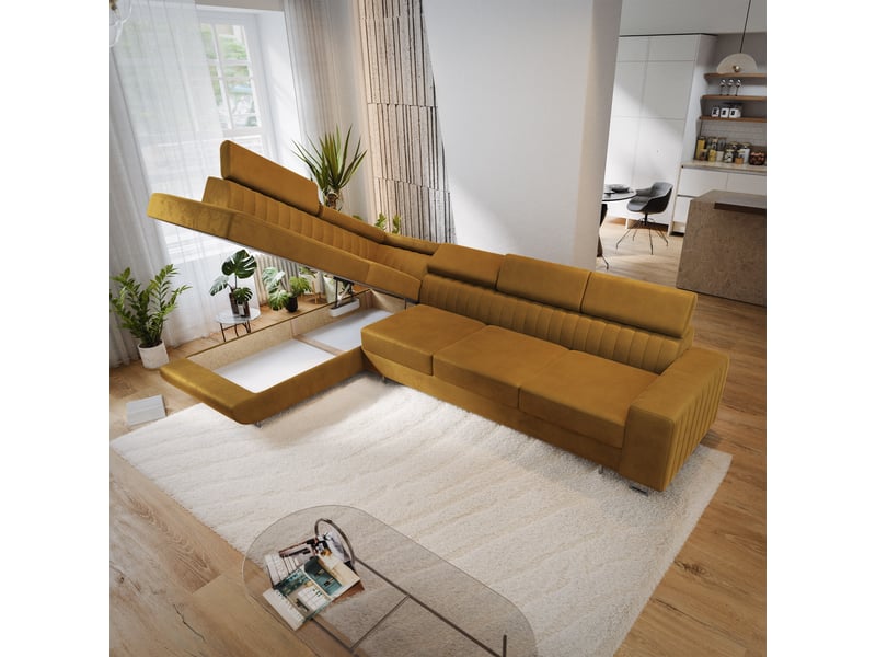  Canapé d'angle hestion, velours jaune  - Conforama C