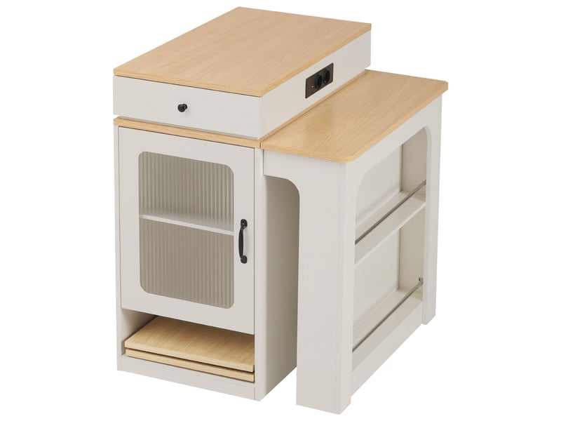Table à manger extensible avec prises électriques intégrées et rangement - Conforama A