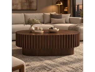 Table basse ovale coloris bois foncé STILVORA - 50 cmx100 cm