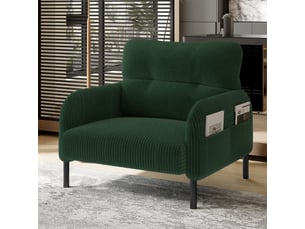 Fauteuil 1 place 67x75 cm avec poches latérales, velours côtelé vert émeraude