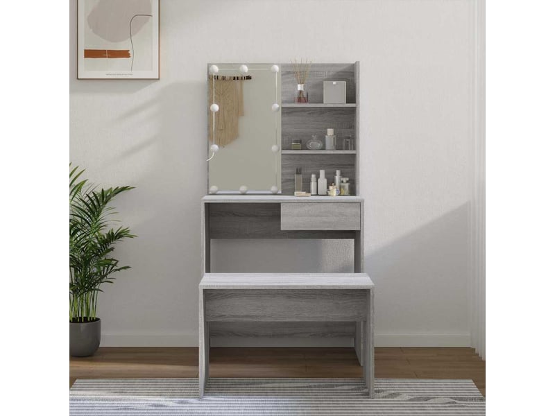 Ensemble de coiffeuse avec led sonoma gris bois d'ingénierie shl53401 - Conforama B