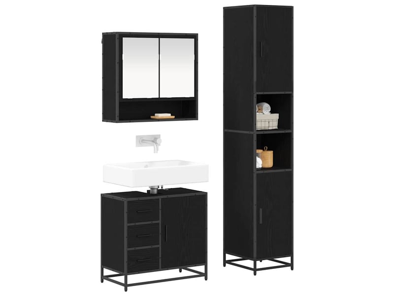 Ensemble de mobilier de salle de bain 3 pc chêne noir cf64363 - Conforama C