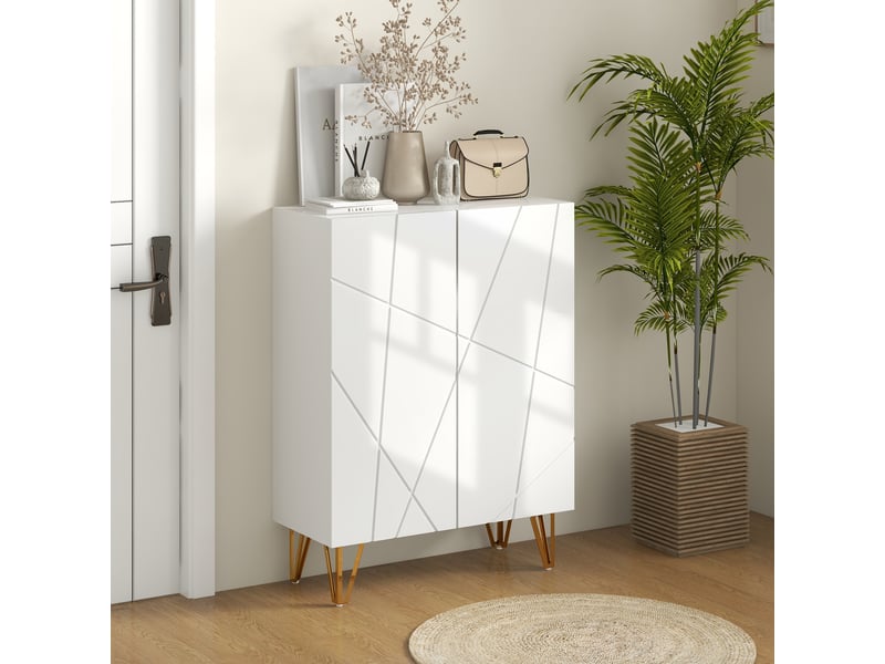  Étagère à chaussures moderne pour 15 à 20 paires de chaussures, étagères réglables et fermeture amortie, 72 x 31,5 x 95 cm, blanche  - Conforama B