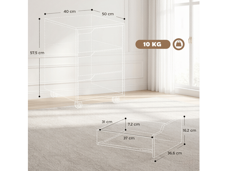  Caisson de bureau mobile 40 x 50 x 57,5 cm blanc et chêne, 3 tiroirs, roulettes avec freins pour documents  - Conforama C