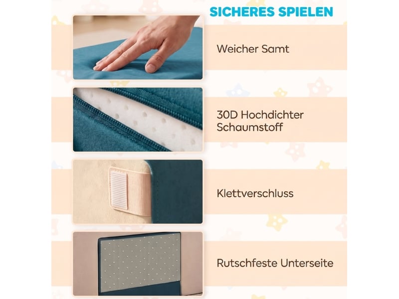  Blocs en mousse 131x39x44 cm crème et bleu, 2 pièces avec housses amovibles pour grimper et ramper  - Conforama E
