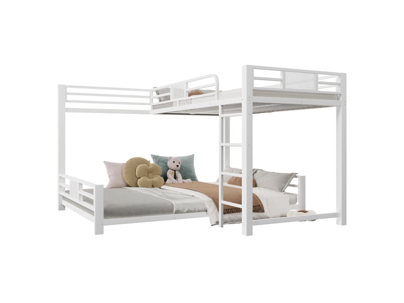  Lit superposé lit enfant en métal en l 90x200 cm au-dessus de 140x200, lit 2 personnes, blanc  - Conforama R