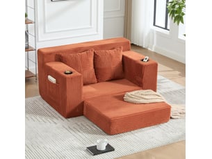 Canapé-lit 2 places tcqpz convertible 151 x 133 x 64 cm velours côtelé orange