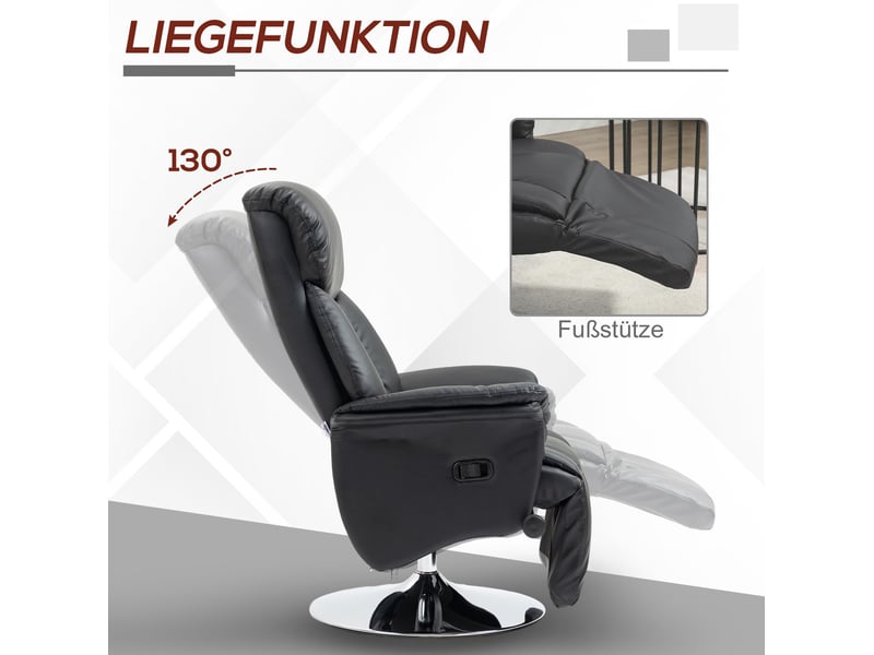  Fauteuil relax ulevr inclinable manuel pivotant 360° avec repose-pieds, 78 x 80 x 109 cm, simili cuir noir  - Conforama D