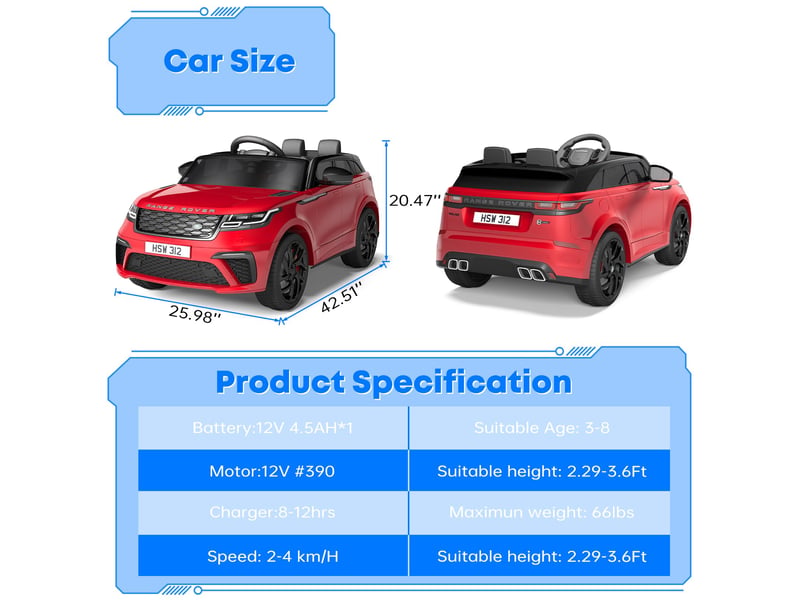  Voiture électrique pour enfant 12 v, 2 places, ceinture de sécurité, télécommande parentale, mp3, led, 3-8 ans – rouge PTO_0YRTU0C8 - Conforama D