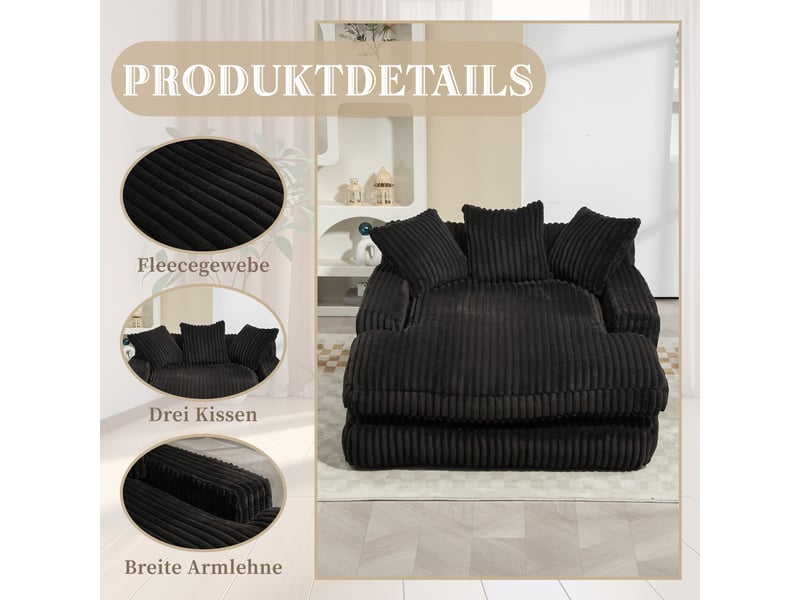 Canapé convertible, canapé-lit – style cloud, en velours tricoté, noir, coussins inclus, 1 place - Conforama R