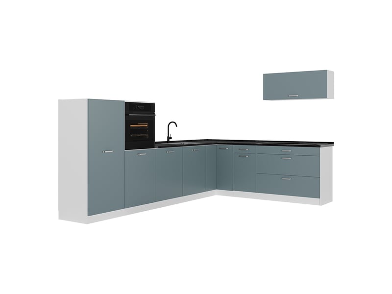  Vicco cuisine en angle, bleu-grisblanc, 327 x cm plan de travail anthracite  - Conforama A