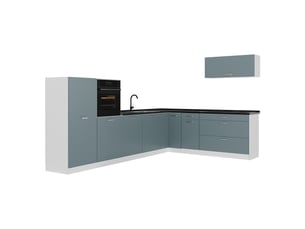 Vicco cuisine en angle, bleu-grisblanc, 327 x cm plan de travail anthracite