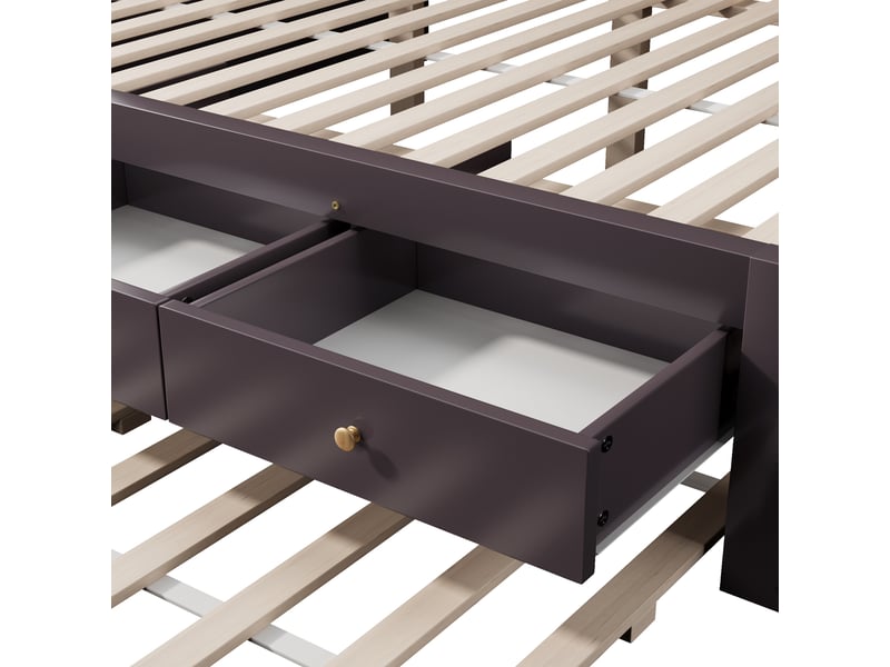 Lit double 140x200 cm - avec lit gigogne 90x190 cm et 3 tiroirs - sommier à lattes - mdf+pin - marron (sans matelas) - Conforama W