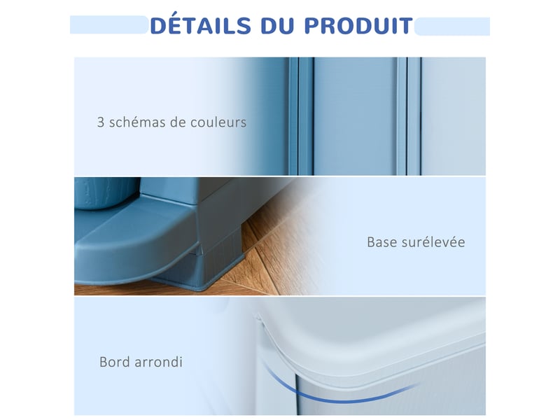  Organisateur de jouets pour enfants avec tiroirs à 3 niveaux, boîtes de rangement en plastique, bleu, 37 x 37 x 56,5 cm  - Conforama E