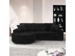Canapé d'angle 256 x 133 x 89 cm format 4 places design modulaire ottoman ovale inclus 2 coussins inclus corduroy classique coloris noir
