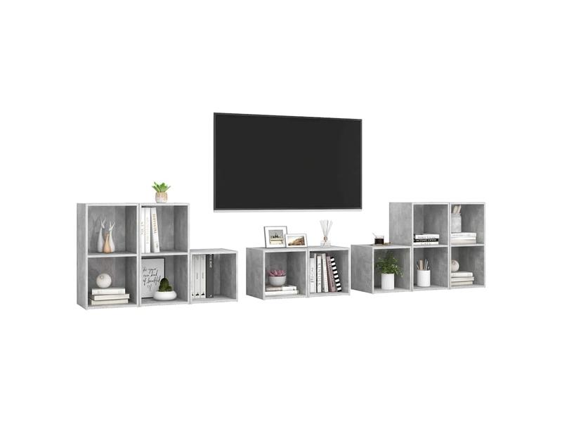  Ensemble de meubles tv - banc tv - meuble de rangement 8 pcs gris béton bois d'ingénierie  - Conforama C