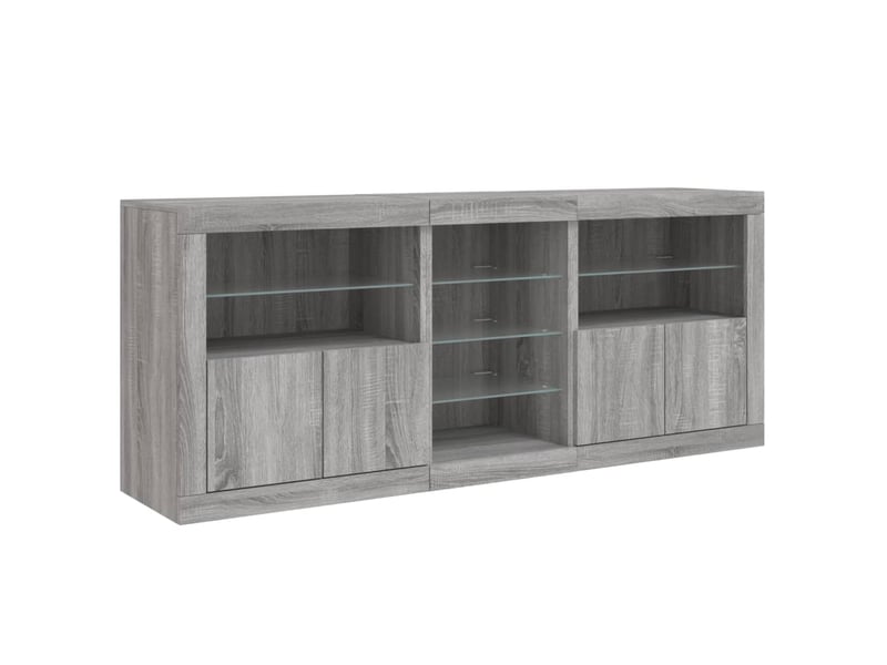 Buffet salon, buffet de rangement avec lumières led sonoma gris 181,5x37x67 cm - Conforama E
