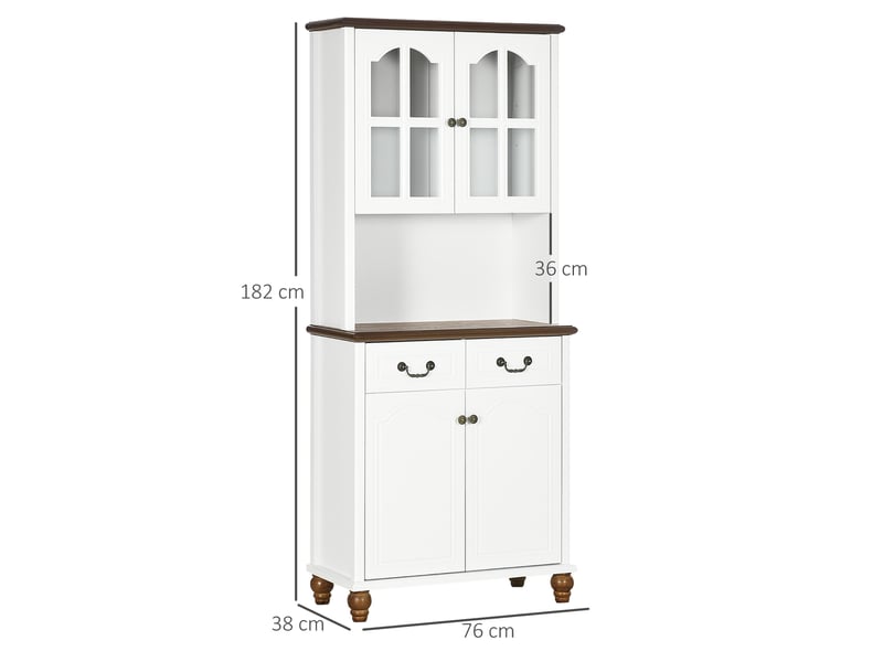 Buffet de cuisine avec 2 tiroirs et vitrine - lpospi - rangement ouvert en mdf blanc 76 × 38 × 182 cm - Conforama D