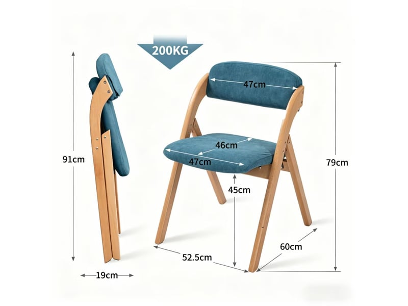  Lot de 2 chaises pliantes de salle à manger en bois de hêtre bleu  - Conforama C