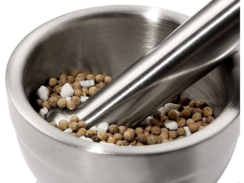  Mortier et pilon de cuisine en acier inoxydable – pour ail, épices et médecine, 9.9x8.3cm  - Conforama C
