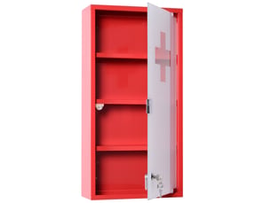 Armoire à pharmacie à 4 niveaux avec porte vitrée 60×30×12cm rouge