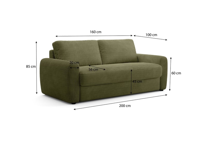  Canapé droit convertible 3 places en velours côtelé vert kaki - ouverture express - salvia Salvia - Conforama C