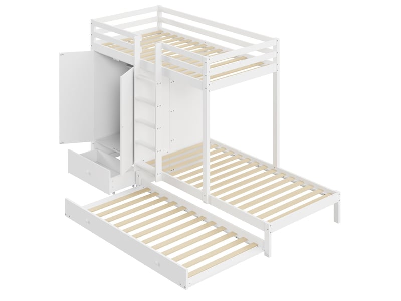  Lit superposé 90x200, structure bois massif lit superposé enfant, rangement intégré, lit gigogne, gain d'espace  - Conforama A