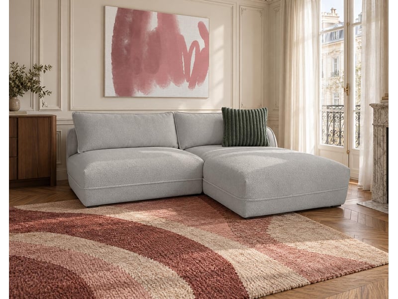  Lucien - canapé d'angle droit 4 places ouvert en tissu bouclette -  - gris clair LUCIEN - Conforama B
