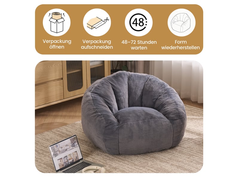  Fauteuil pouf modenvie en mousse à mémoire de forme gris pour adultes et enfants 98 x 98 x 60 cm  - Conforama D