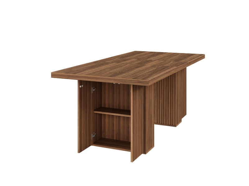  Table à manger extensible 150-190x90x75cm pour 6 à 8 personnes, avec rangement et plateau épais, style scandinave, noyer evarich - Conforama D