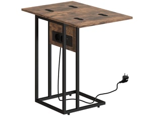 Table d'appoint bout de canapé avec station de charge, plateau pliable, brun rustique et noir, 39 x 29 x 57 cm