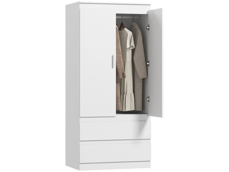  Armoire de chambre 2 portes et 2 tiroirs blanc 80x55x177,5 cm  - Conforama A