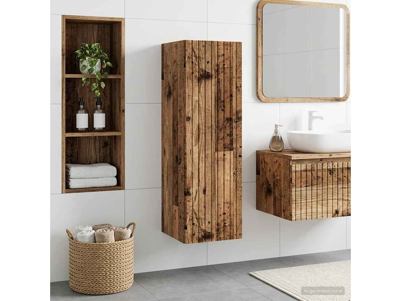  Cabinet salle de bain mural, meuble de rangement bois ancien 33x34.5x100 cm shl9533  - Conforama B