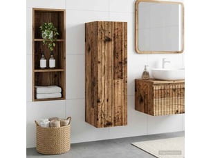 Cabinet salle de bain mural, meuble de rangement bois ancien 33x34.5x100 cm shl9533
