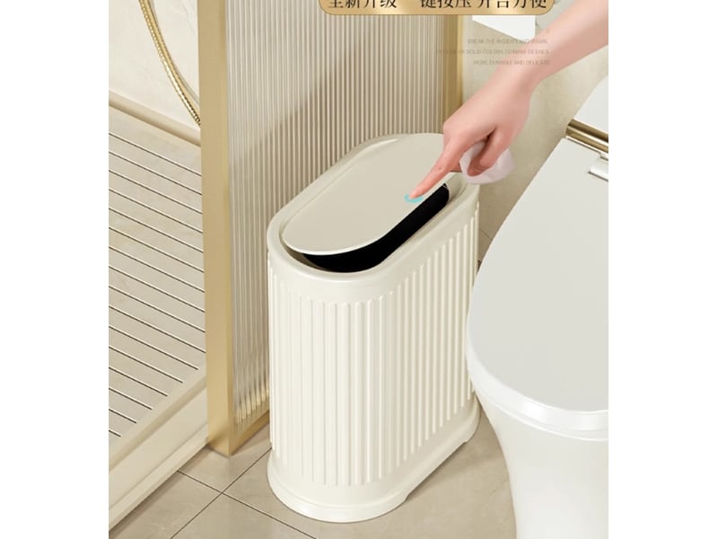  Poubelle de 6 litres avec couvercle, petite poubelle de salle de bain blanc laiteux  - Conforama C