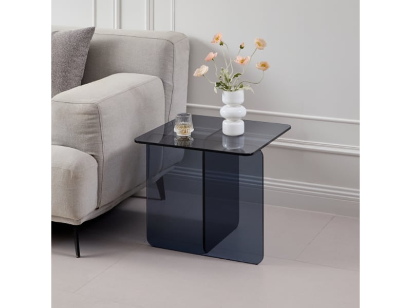  Table d'appoint en verre trempé gris incurvé – table d'appoint en verre clair et table de canapé  - Conforama B