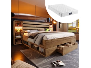 Lit avec rangement 160x200 cm <strong>HAVRYA</strong>  <strong></strong> coloris bois clair