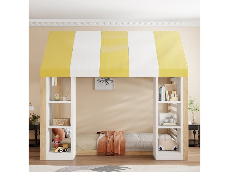  Lit cabane 90x200 cm coloris blanc+naturel bois massif  - Conforama D