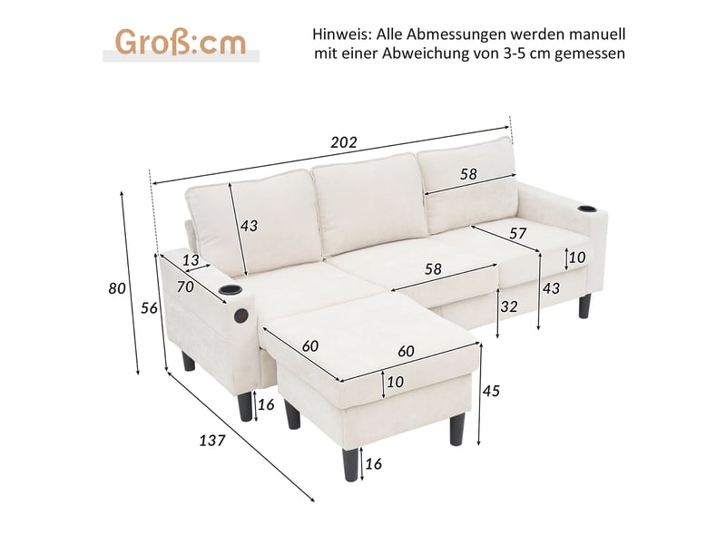 Canapé d'angle réversible fixe 4 pl lin beige canapé beige - Conforama C