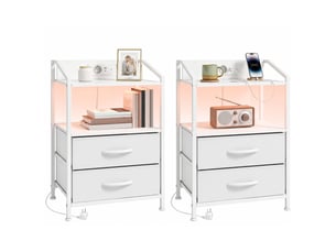 Lot de 2 tables de chevet led pour chambre avec chargeur, 40 x 30 x 60 cm, blanches