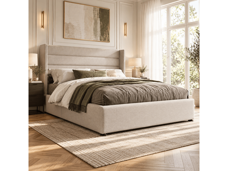 Lit coffre 160x200cm ezssw coloris beige - Conforama B