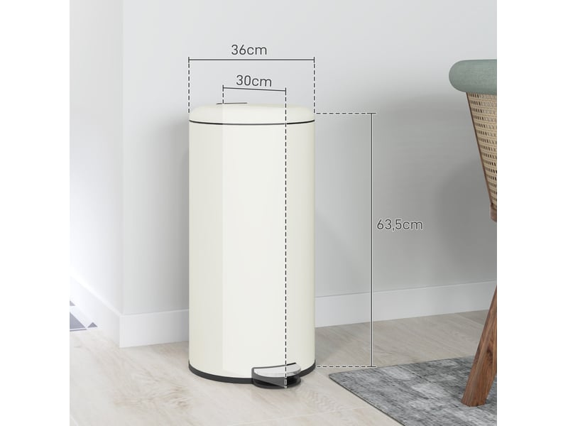  Poubelle à pédale 30 l 36 x 30 x 63,5 cm couvercle ivoire  - Conforama C